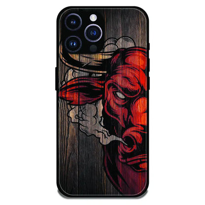 Abstract Red Mask Wood Art - Glossy Metal Silicone Case For Apple iPhone 16 Pro