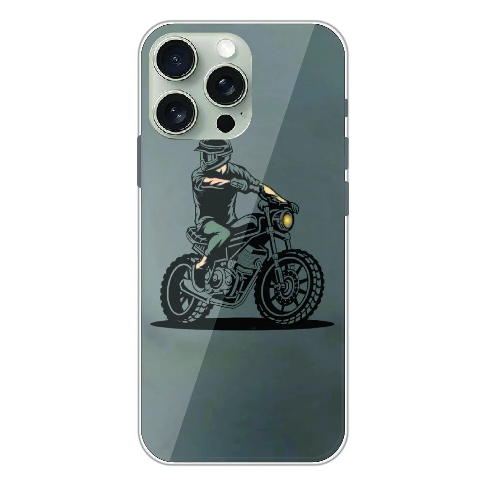 Vintage Biker Rider Art - Printed Silicone Case For Apple iPhone 16 Pro