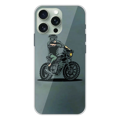 Vintage Biker Rider Art - Printed Silicone Case For Apple iPhone 16 Pro