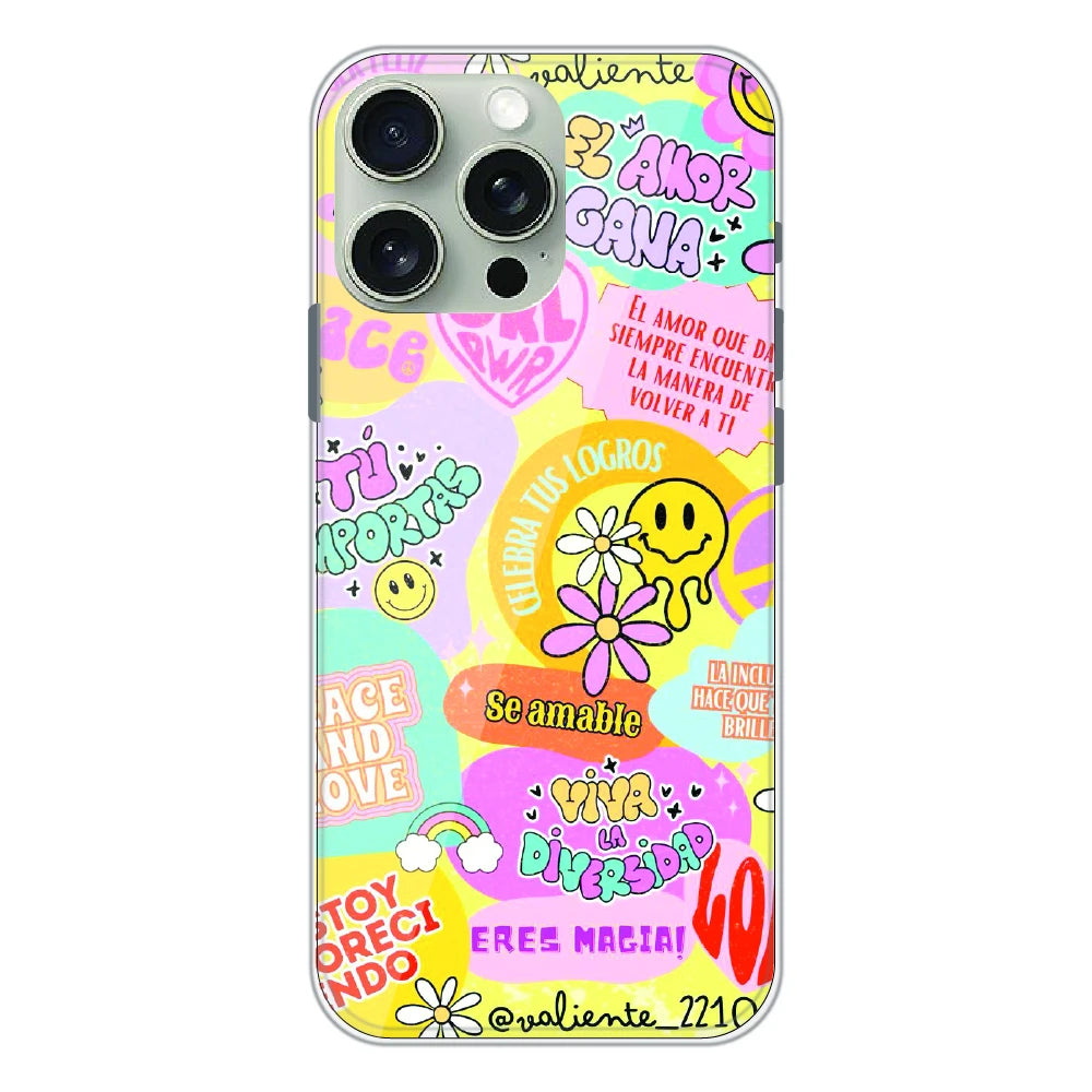 Colorful Amor Positivity Collage - Printed Silicone Case For Apple iPhone 16 Pro