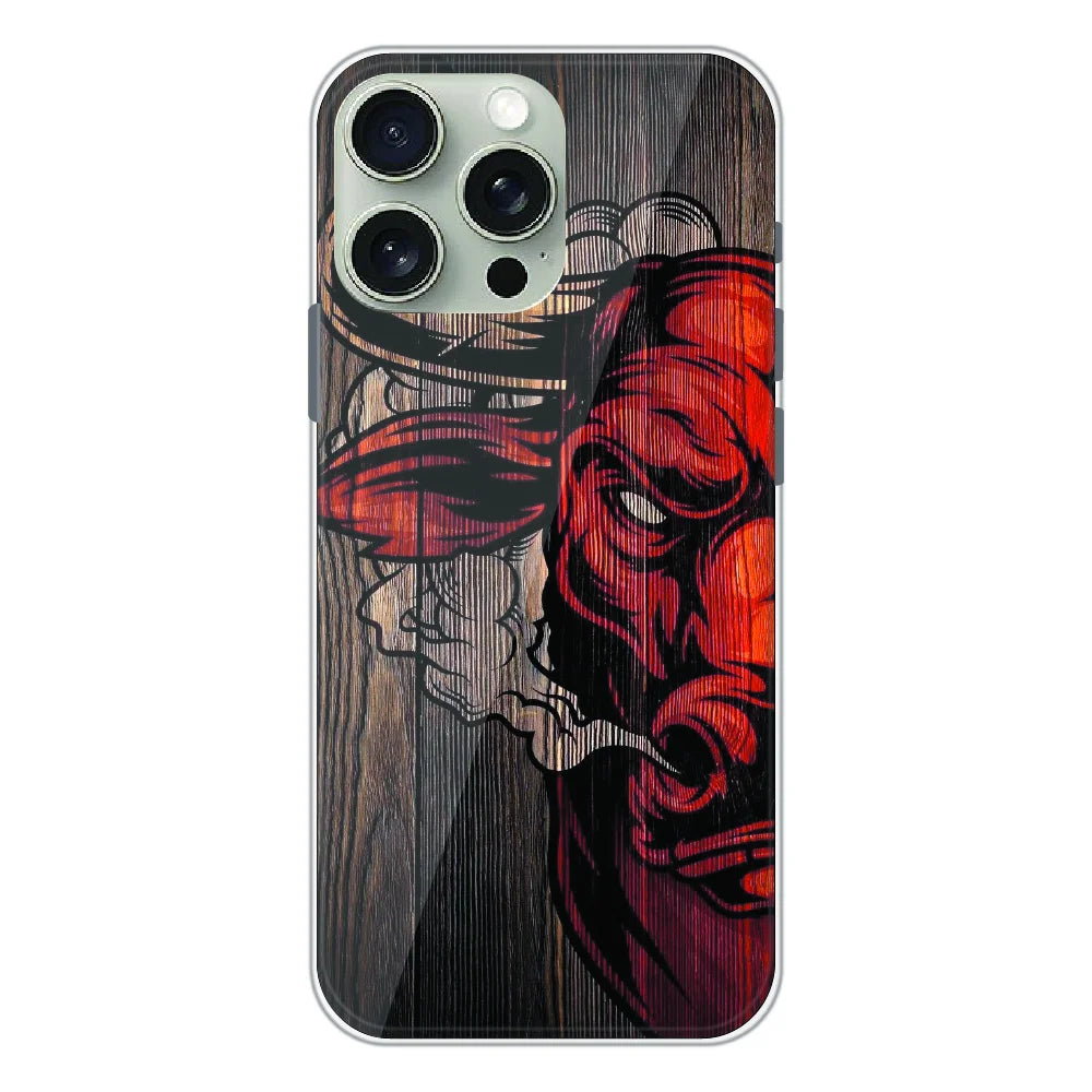 Abstract Red Mask Wood Art - Printed Silicone Case For Apple iPhone 16 Pro