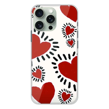 Red Heart Doodle Art - Printed Silicone Case For Apple iPhone 16 Pro