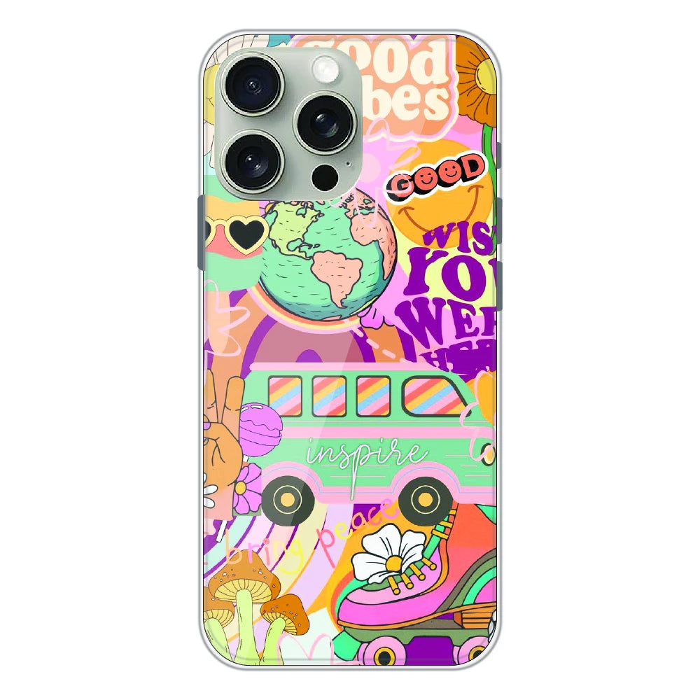 Good Vibes Retro Travel Art - Printed Silicone Case For Apple iPhone 16 Pro