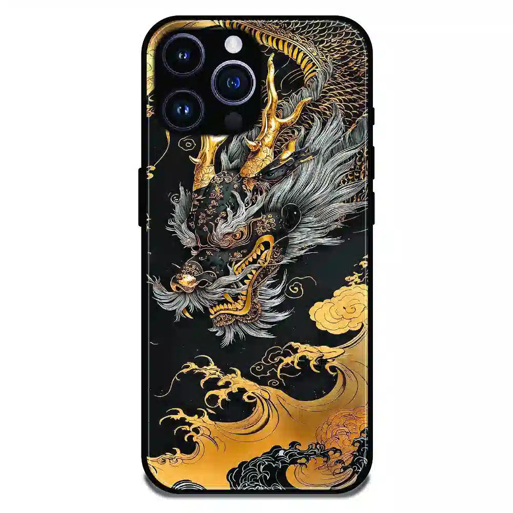 Golden Dragon Japanese Art - Glossy Metal Silicone Case For Apple 16 Pro