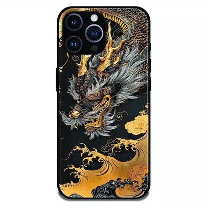 Golden Dragon Japanese Art - Glossy Metal Silicone Case For Apple 16 Pro