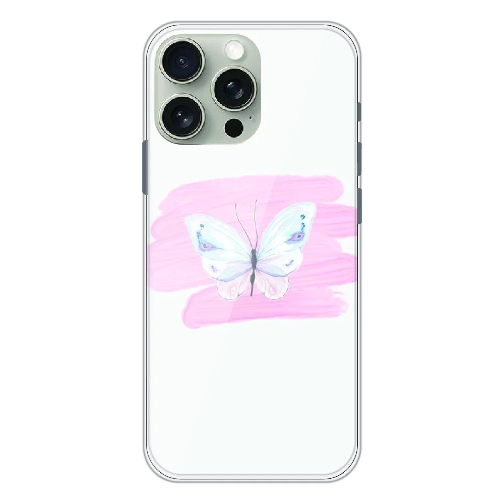 Minimal Butterfly Blush Art - Printed Silicone Case For Apple iPhone 16 Pro