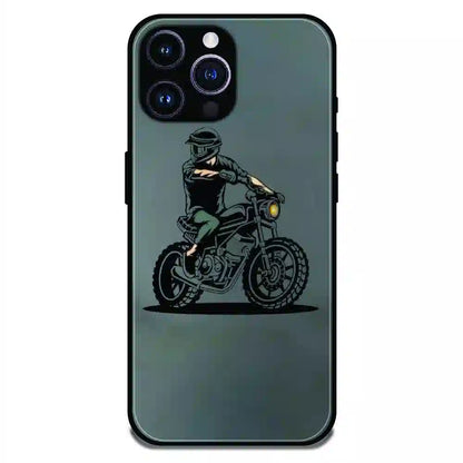 Vintage Biker Rider Art - Glossy Metal Silicone Case For Apple iPhone 16 Pro