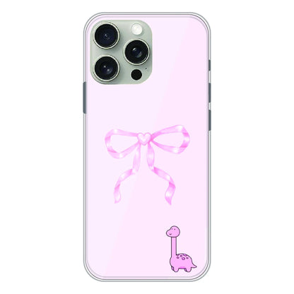 Cute Pink Dino Bow - Printed Silicone Case For Apple iPhone 16 Pro