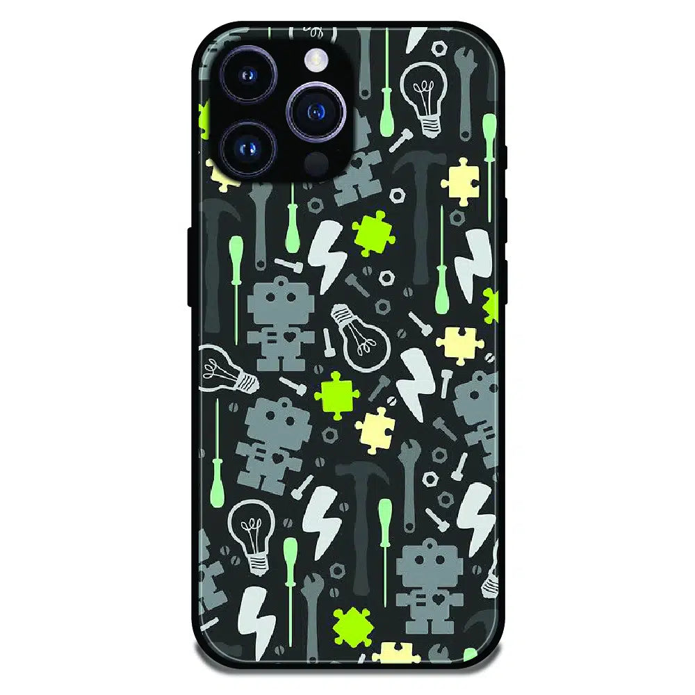 Robot Tools Pattern - Glossy Metal Silicone Case For Apple iPhone 16 Pro