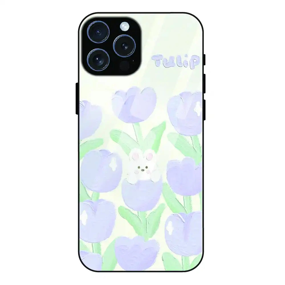 Cute Bunny Tulip - Glass Case For Apple iPhone 16 Pro Max