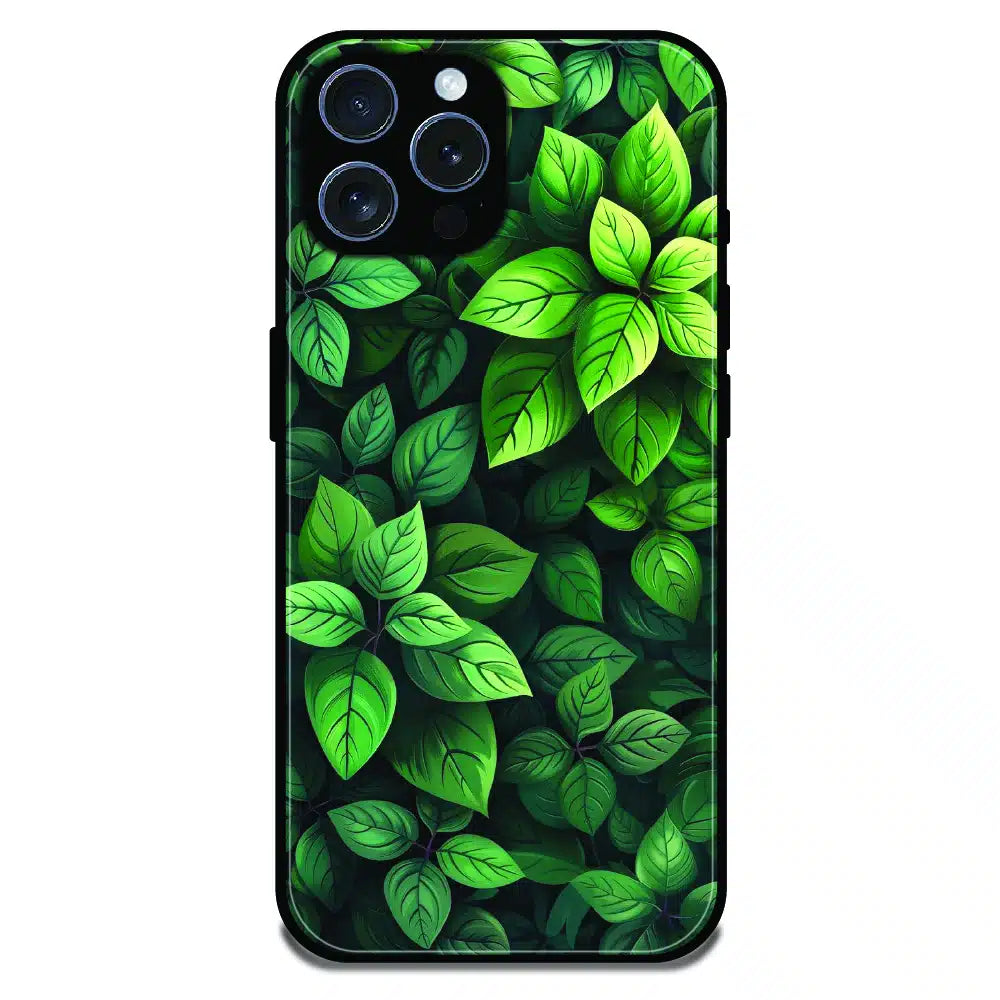 Lush Green Leaf Pattern - Glossy Metal Silicone Case For Apple iPhone 16 Pro Max