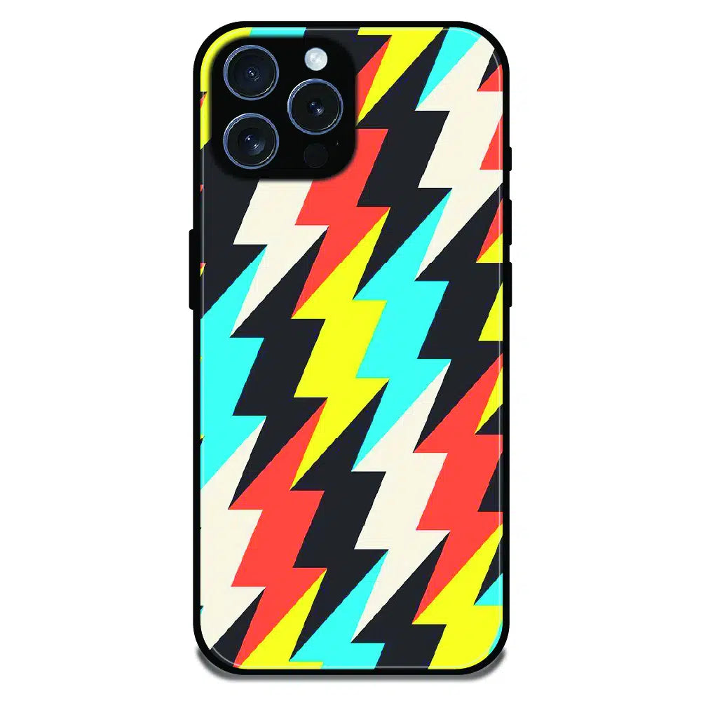 Retro Lightning Bolt Pattern - Glossy Metal Silicone Case For Apple iPhone 16 Pro Max
