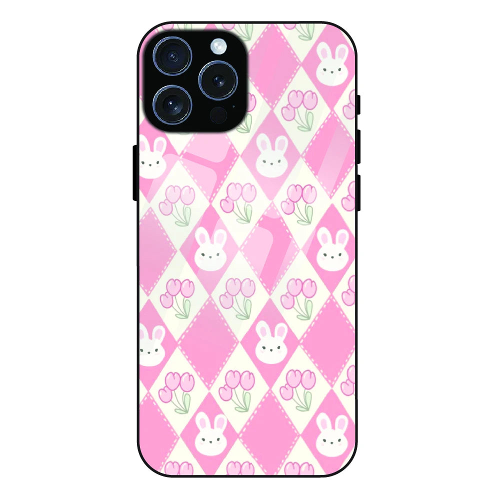 Pink Bunny Argyle - Glass Case For Apple iPhone 16 Pro Max