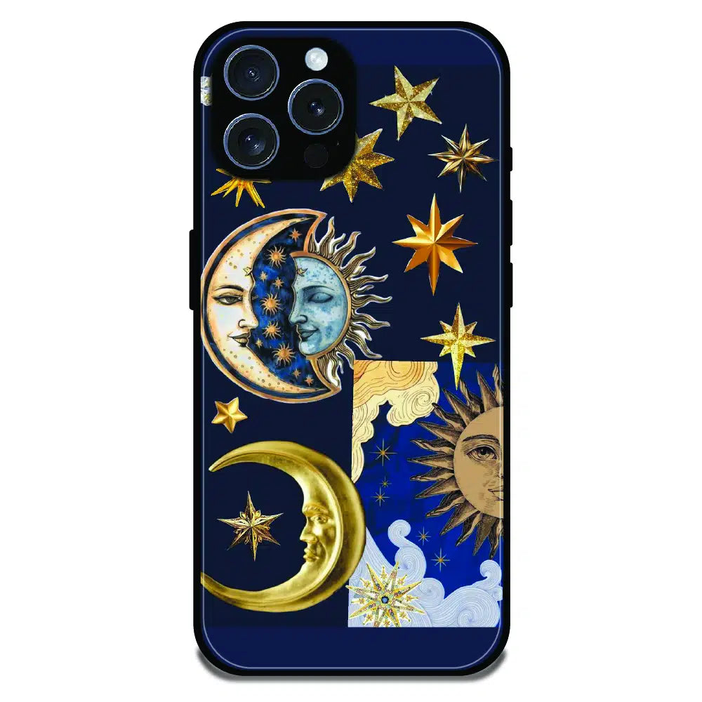 Celestial Sun Moon Collage - Glossy Metal Silicone Case For Apple iPhone 16 Pro Max