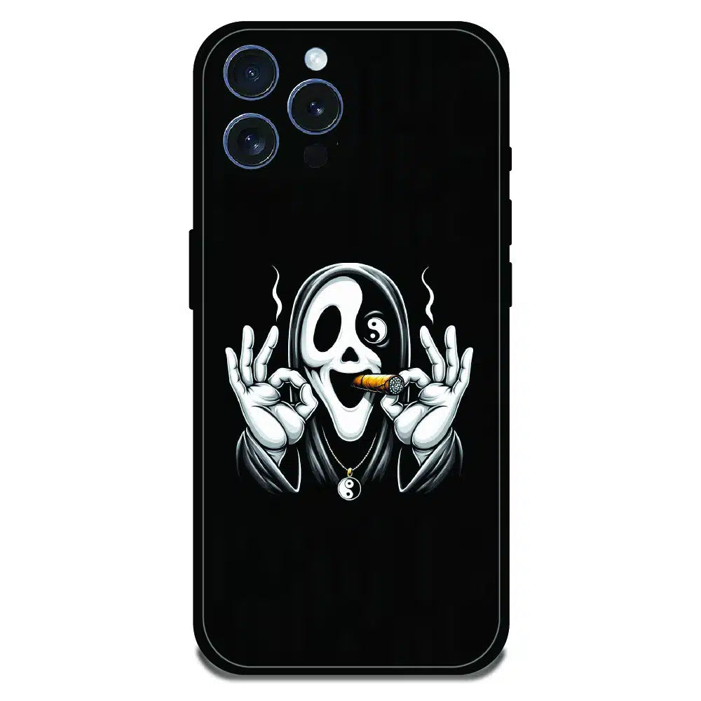 Smoky Skull Chill - Glossy Metal Silicone Case For Apple iPhone 16 Pro Max