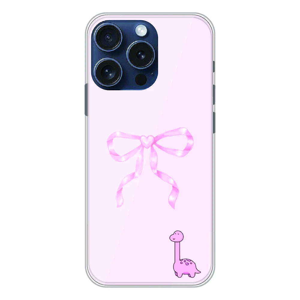 Cute Pink Dino Bow - Printed Silicone Case For Apple iPhone 16 Pro Max