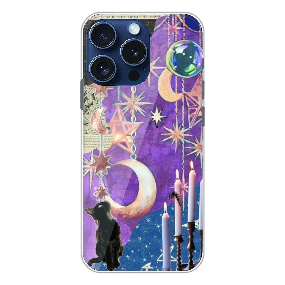 Celestial Moon Cat Art - Printed Silicone Case For Apple iPhone 16 Pro Max