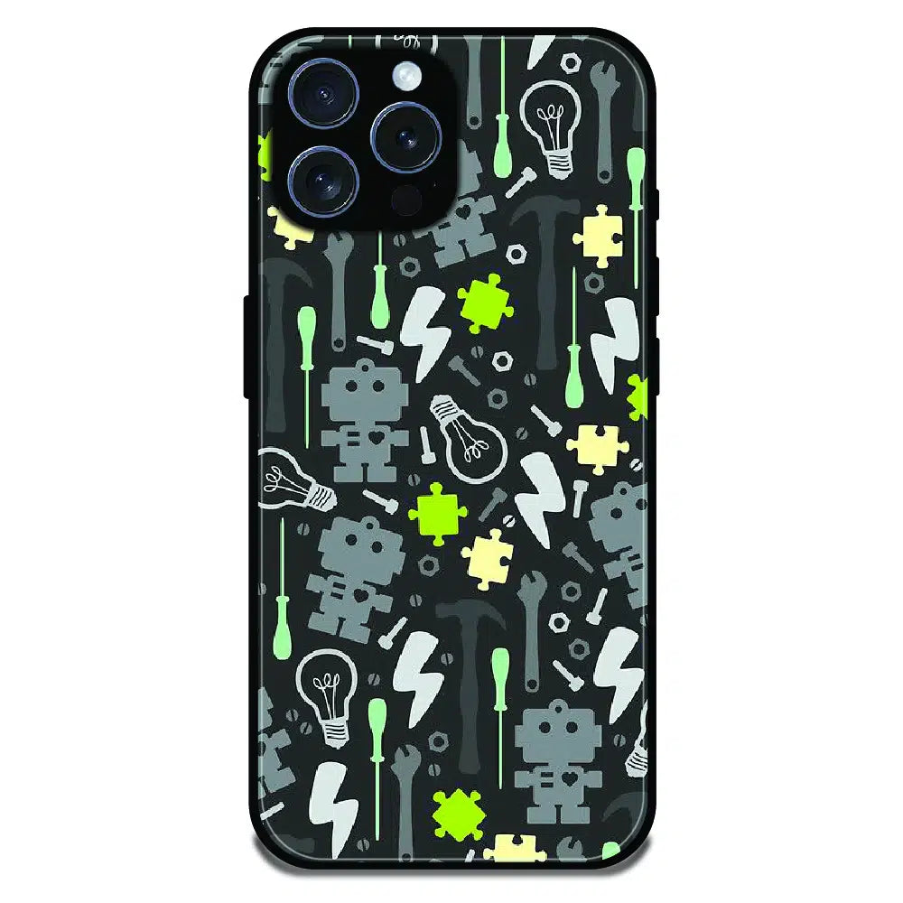 Robot Tools Pattern - Glossy Metal Silicone Case For Apple iPhone 16 Pro Max