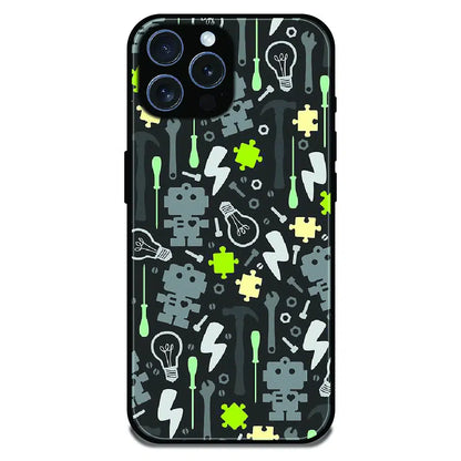 Robot Tools Pattern - Glossy Metal Silicone Case For Apple iPhone 16 Pro Max