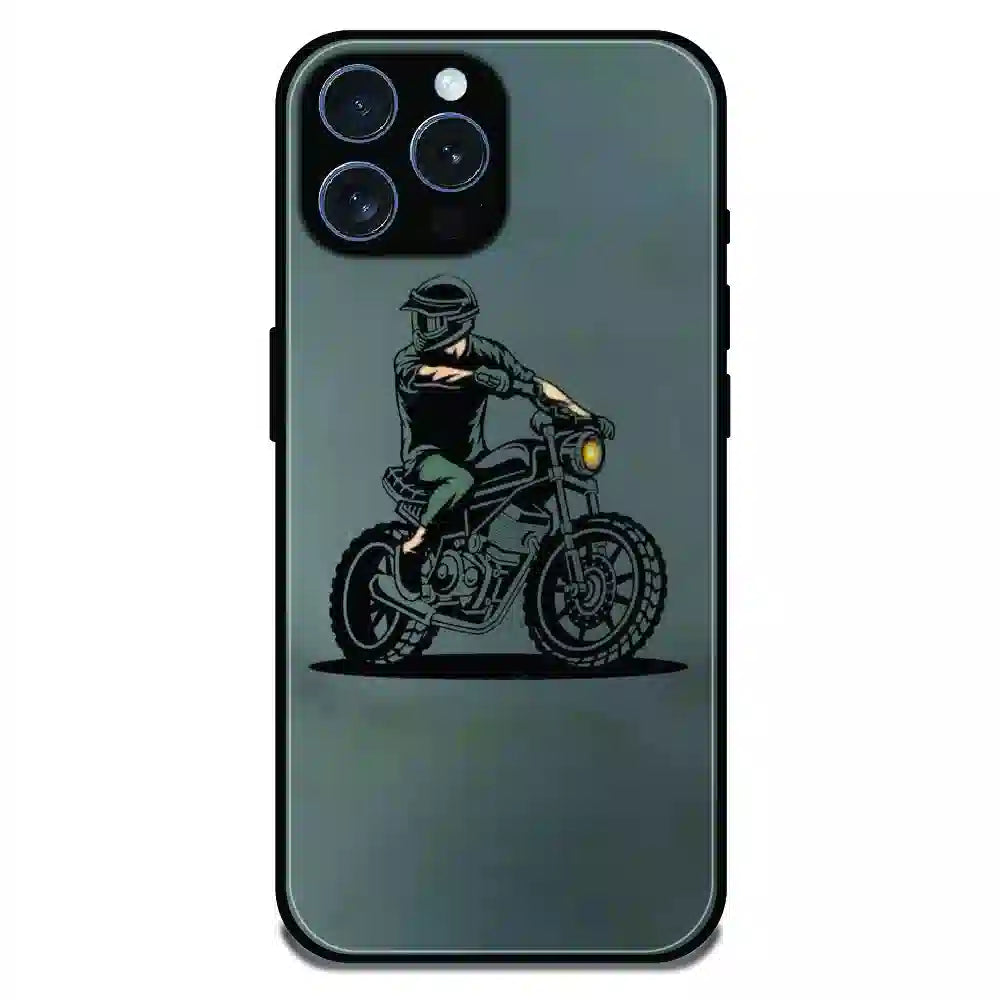Vintage Biker Rider Art - Glossy Metal Silicone Case For Apple iPhone 16 Pro Max