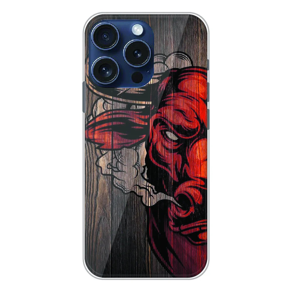 Abstract Red Mask Wood Art - Printed Silicone Case For Apple iPhone 16 Pro Max