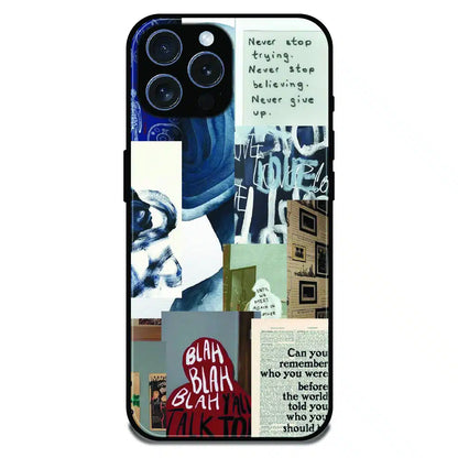 Blue Motivational Collage - Glossy Metal Silicone Case For Apple iPhone 16 Pro Max