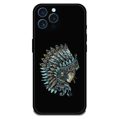 Tribal Warrior Feather Headdress - Glossy Metal Silicone Case For Apple iPhone 16 Pro Max