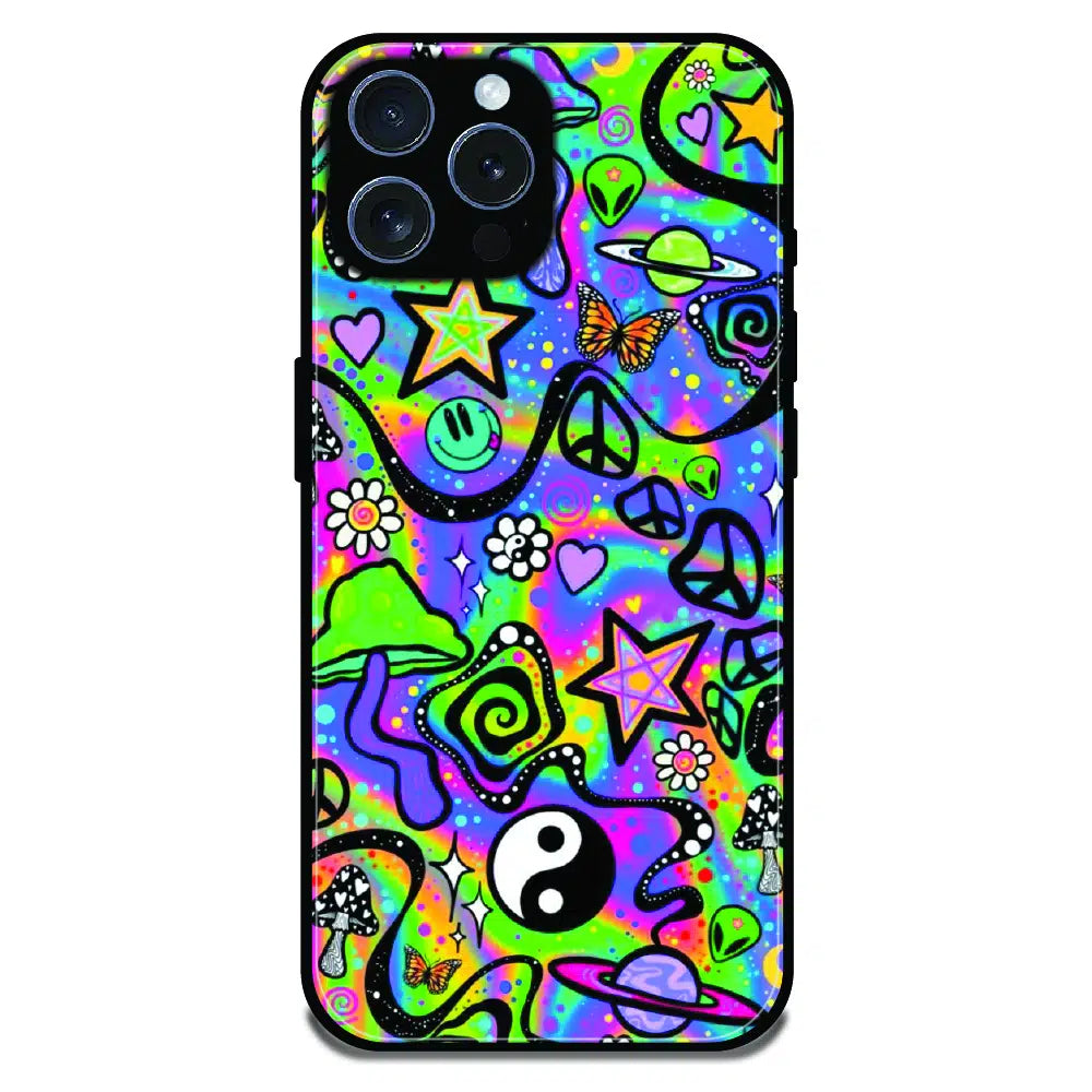 Psychedelic Rainbow Doodle - Glossy Metal Silicone Case For Apple iPhone 16 Pro Max