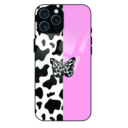 Cow Print Butterfly - Glass Case For Apple iPhone 16 Pro Max
