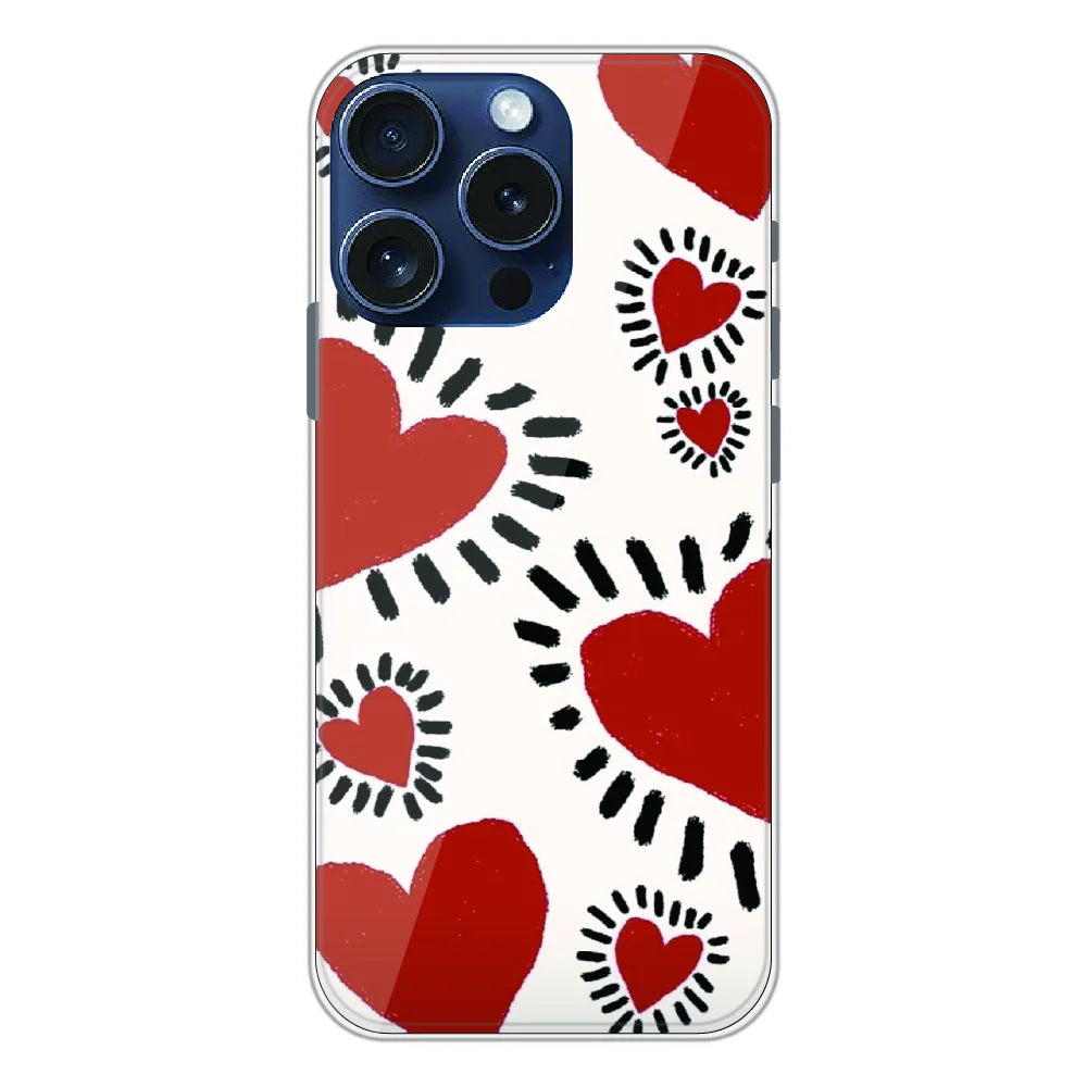 Red Heart Doodle Art - Printed Silicone Case For Apple iPhone 16 Pro Max