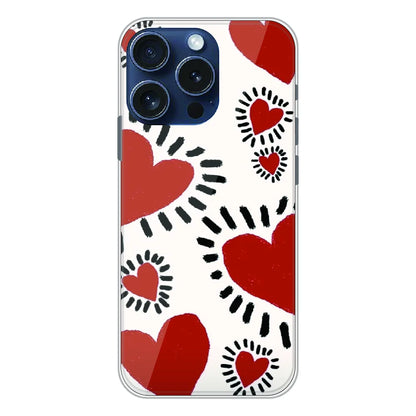 Red Heart Doodle Art - Printed Silicone Case For Apple iPhone 16 Pro Max