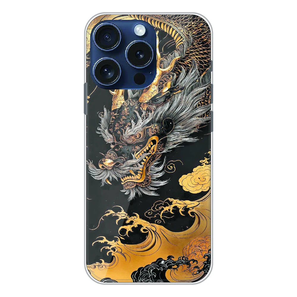 Golden Dragon Japanese Art - Printed Silicone Case For Apple iPhone 16 Pro Max