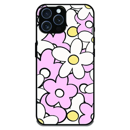 Pink Daisy Floral Pop - Glossy Metal Silicone Case For Apple iPhone 16 Pro Max