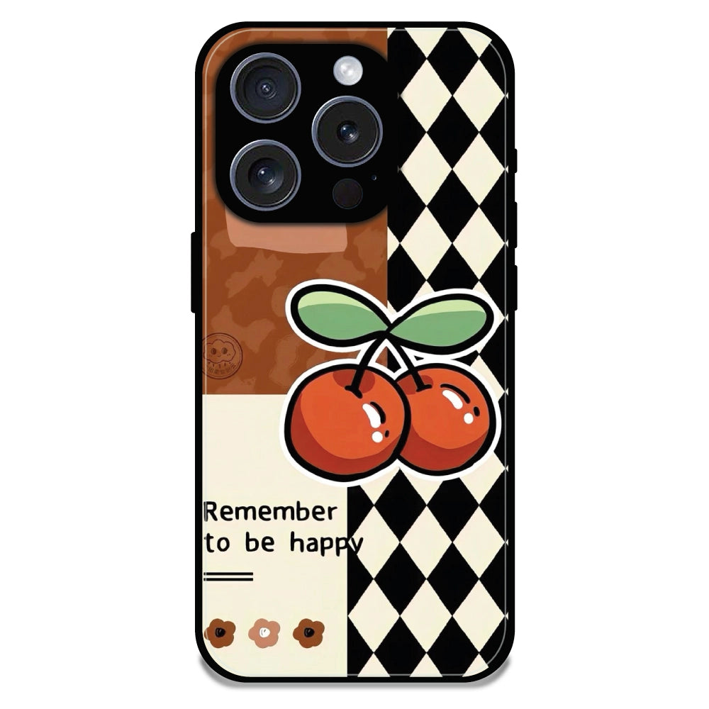 'Cherry “Remember to Be Happy” - Glossy Metal Silicone Case For Apple iPhone 16 Pro Max