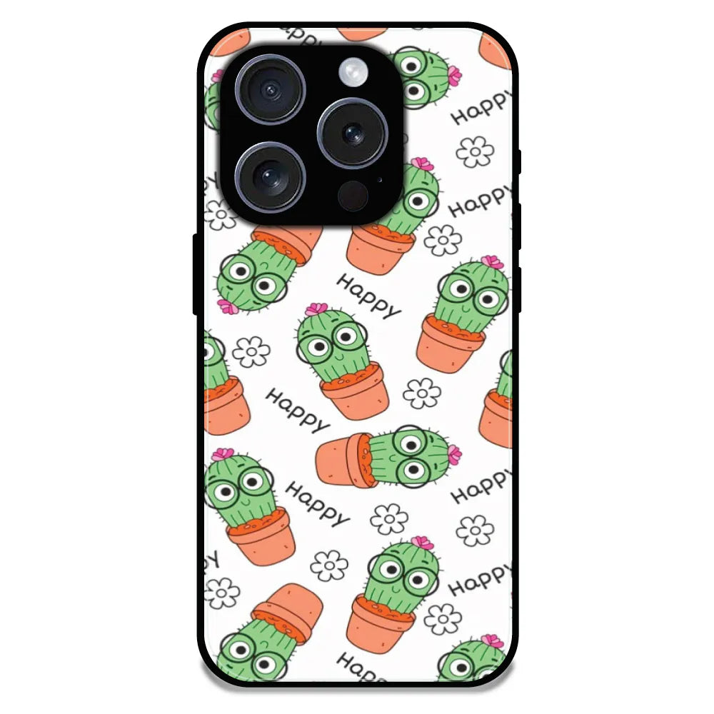 Cute Cactus Happy - Glossy Metal Silicone Case For Apple iPhone 16 Pro Max