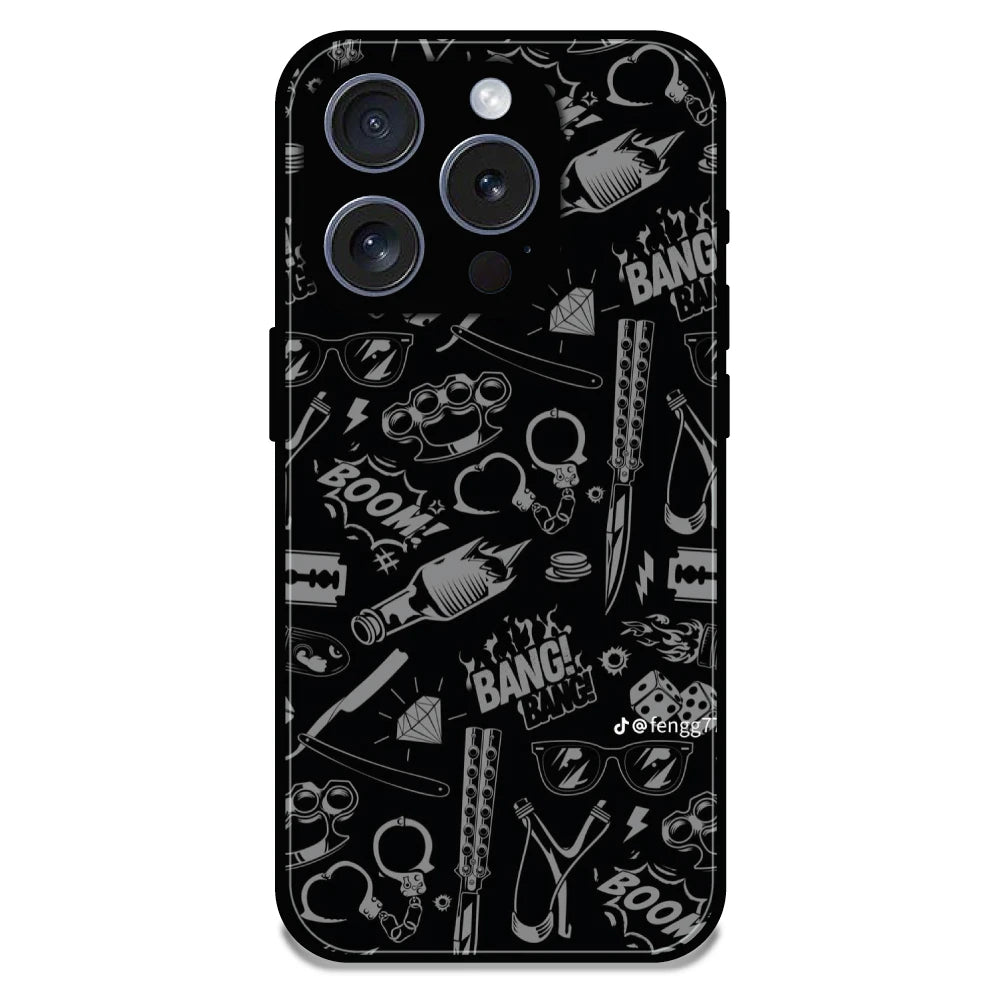 Black Graphic Street Art - Glossy Metal Silicone Case For Apple iPhone 16 Pro Max