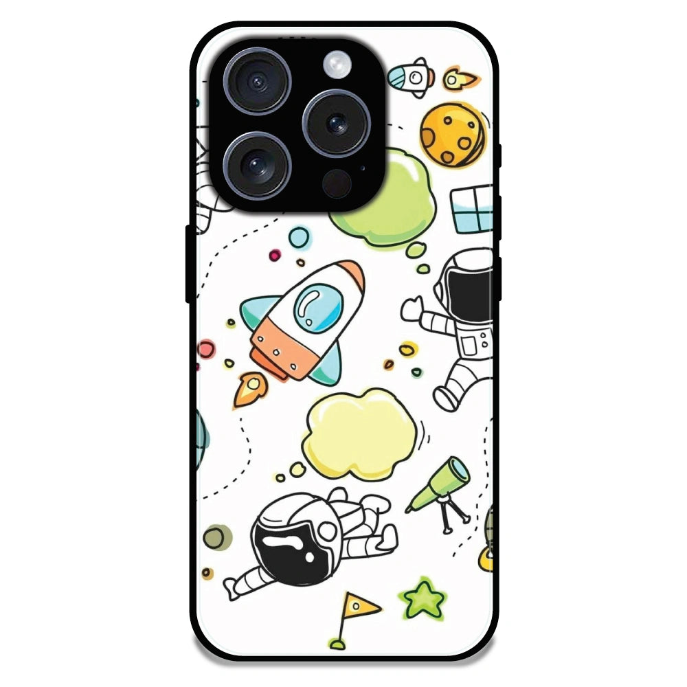 Cute Rocket & Galaxy - Glossy Metal Silicone Case For Apple iPhone 16 Pro Max