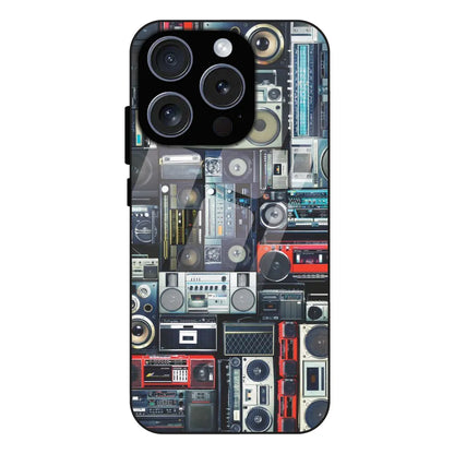 Retro Boombox Music Pattern - Glass Case For Apple iPhone 16 Pro Max