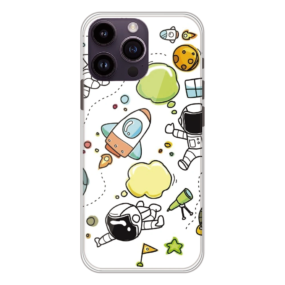 Cute Rocket & Galaxy - Printed Silicone Case For Apple iPhone 16 Pro Max