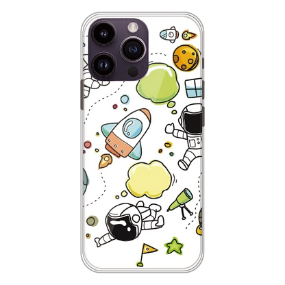 Cute Rocket & Galaxy - Printed Silicone Case For Apple iPhone 16 Pro Max