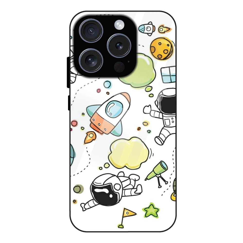 Cute Rocket & Galaxy - Glass Case For Apple iPhone 16 Pro Max