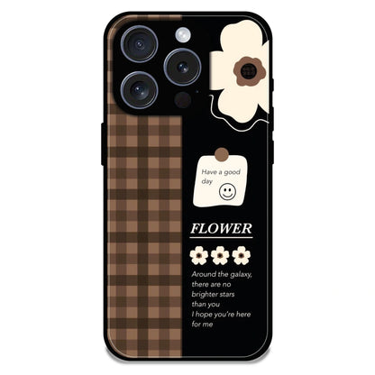 Brown Checkered Flower Quote - Glossy Metal Silicone Case For Apple iPhone 16 Pro Max