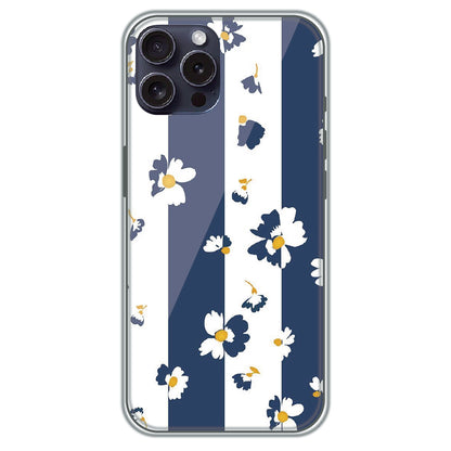 Blue Daisy Stripes - Printed Silicone Case for Apple iPhone 16 Pro Max