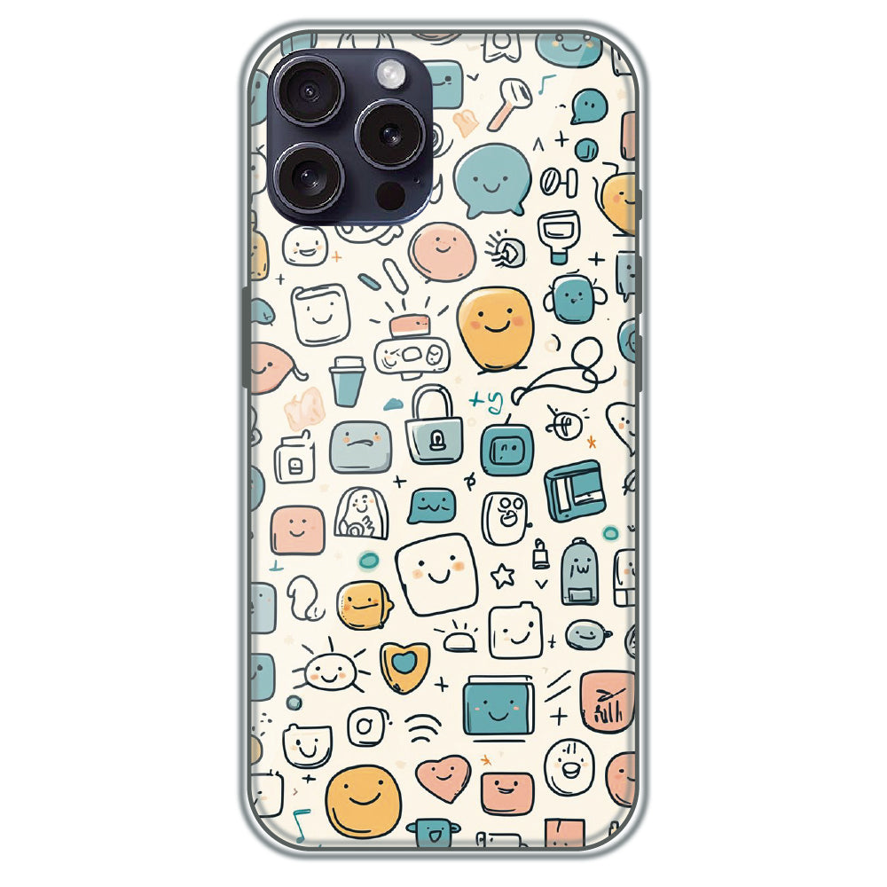 Happy Doodle Icons - Printed Silicone Case for Apple iPhone 16 Pro Max