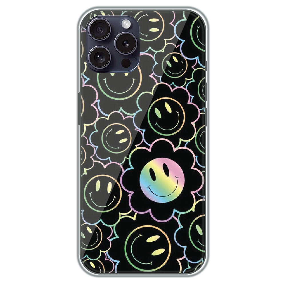Holographic Smiley Bloom - Printed Silicone Case for Apple iPhone 16 Pro Max