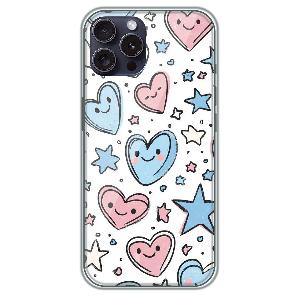 Smiling Hearts & Stars - Printed Silicone Case for Apple iPhone 16 Pro Max