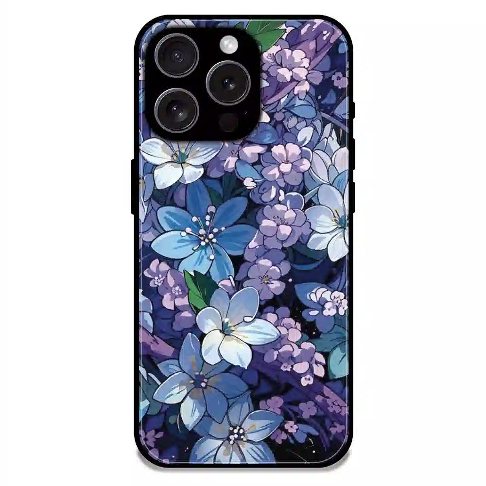 Midnight Blue Floral Garden - Glossy Metal Silicone Case For Apple iPhone 16 Pro Max