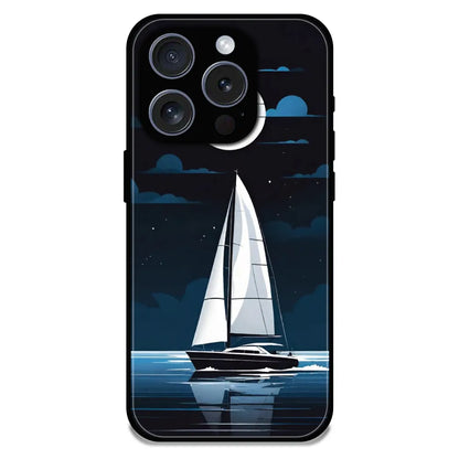 Moonlight Sailboat - Glossy Metal Silicone Case For Apple iPhone 16 Pro Max