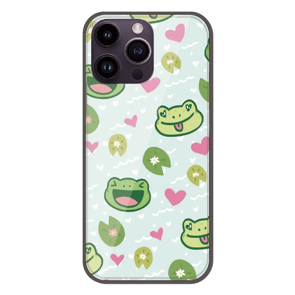 Cute Frog & Heart Pattern - Printed Silicone Case For Apple iPhone 16 Pro Max