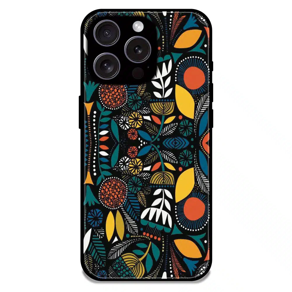 Folk Floral Night Garden - Glossy Metal Silicone Case For Apple iPhone 16 Pro Max